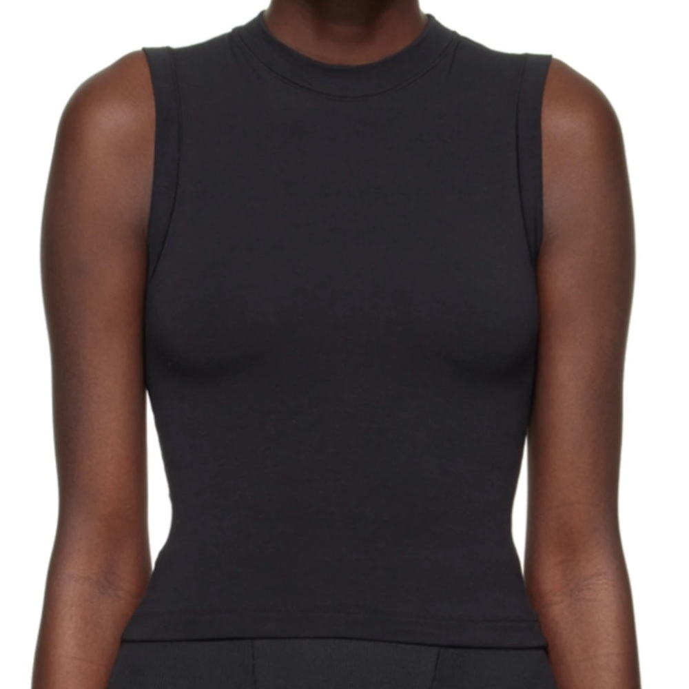 SKIMS Black Cotton Jersey Mock Neck Tank Top